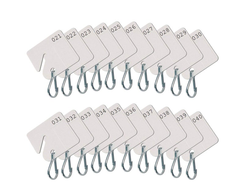 Lucky Line Square Slotted Cabinet Key Tag with Hook & Printed Number Sequence #21-40 (2592140), White - Image 1